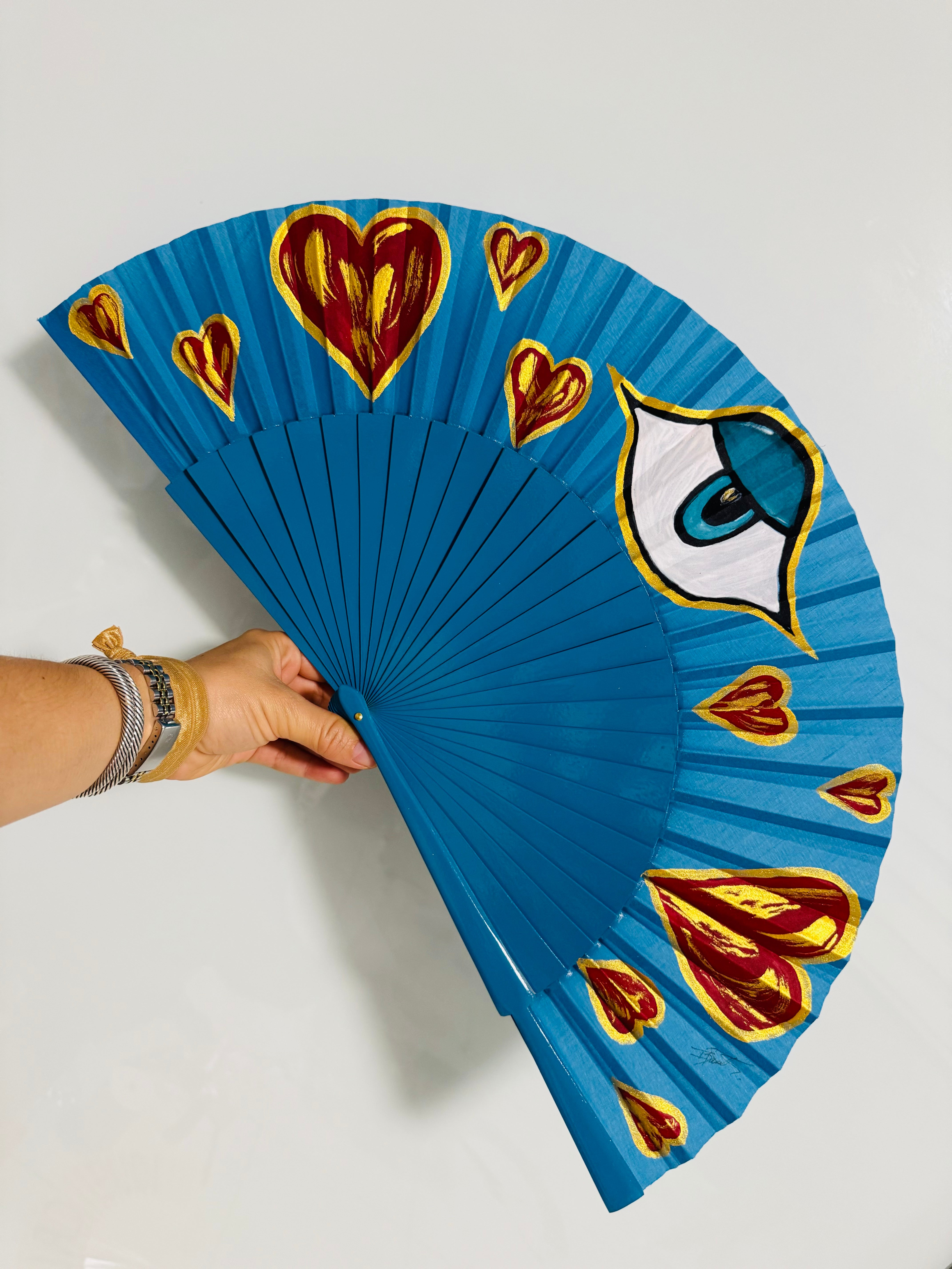 White Hand Painted Kolorete Medium Hand Fan