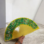 Load image into Gallery viewer, Yellow Multicolor Hand Painted Kolorete Hand Fan
