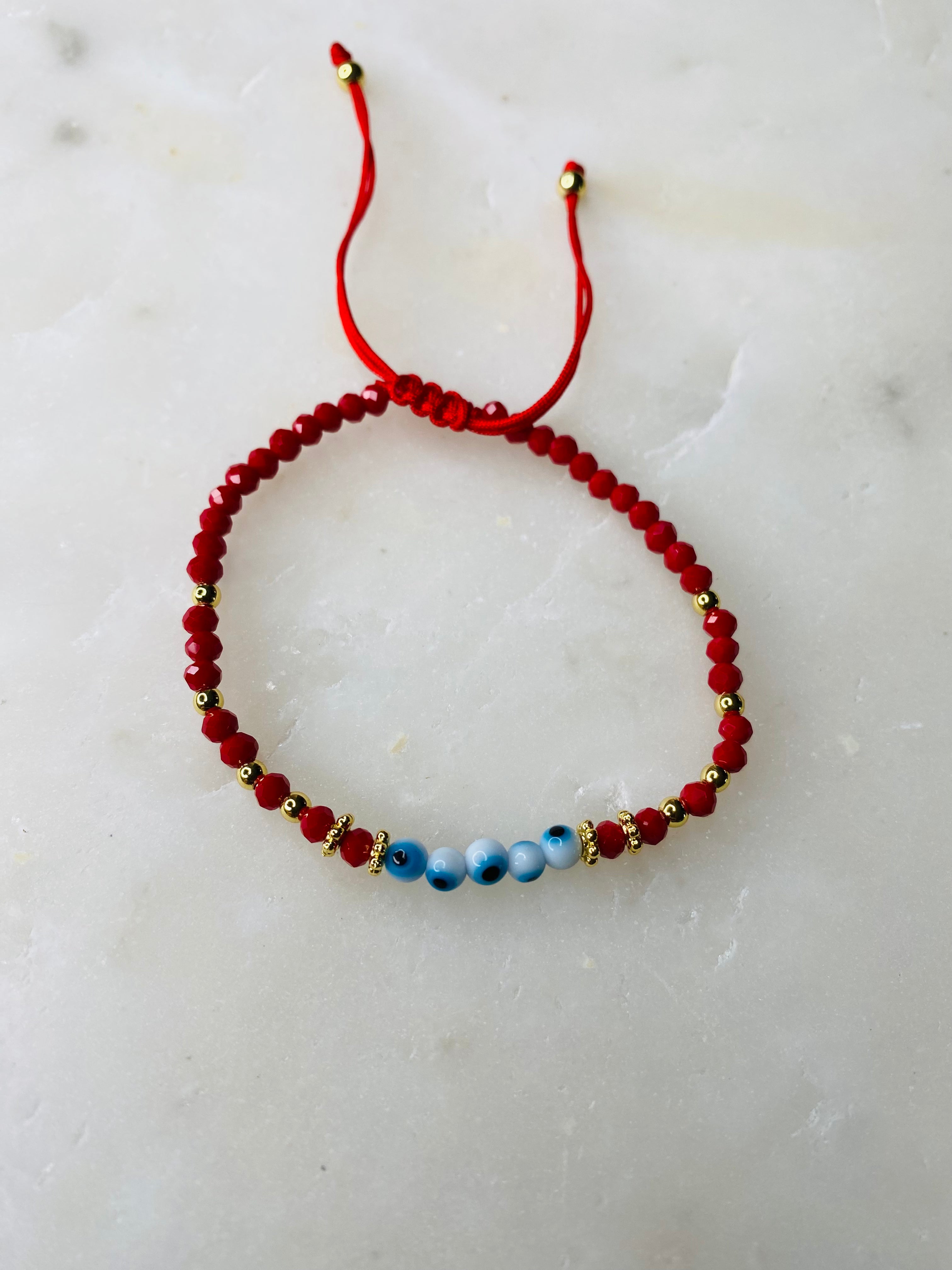 Red Evil Eye Beads Adjustable Bracelet