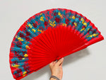 Load image into Gallery viewer, Red Hand Painted Kolorete Medium Hand Fan
