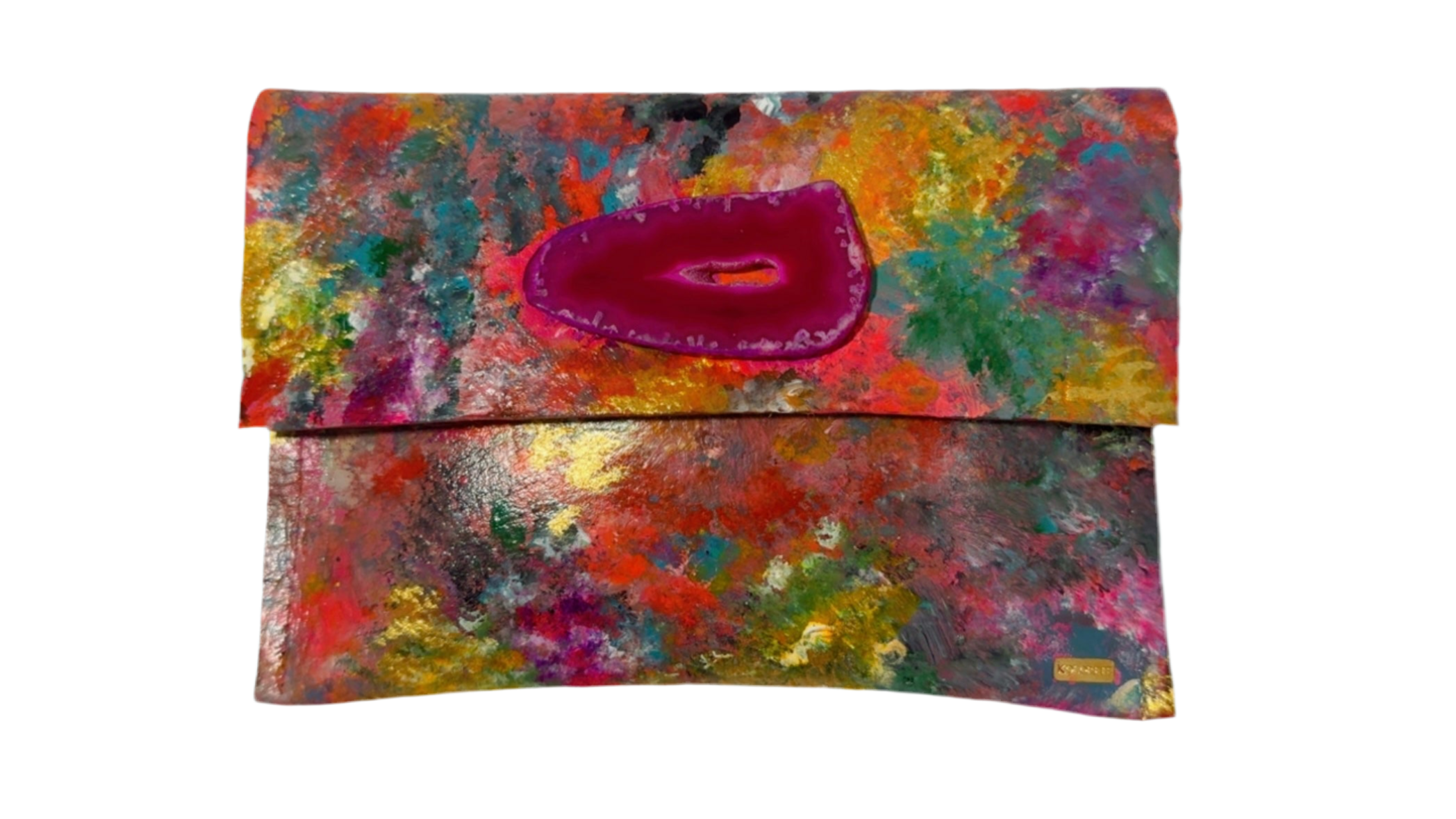 Multicolor KOLORETE Clutch Hand Painted Leather Bag with chain