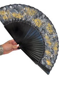 Black and Gold Hand Painted Kolorete Hand Fan