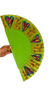 Green Hearts KOLORETE Hand Painted Hand Fan
