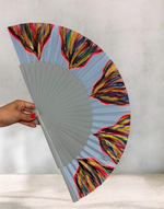 Load image into Gallery viewer, Blue Multicolored KOLORETE Hand Painted Hand Fan
