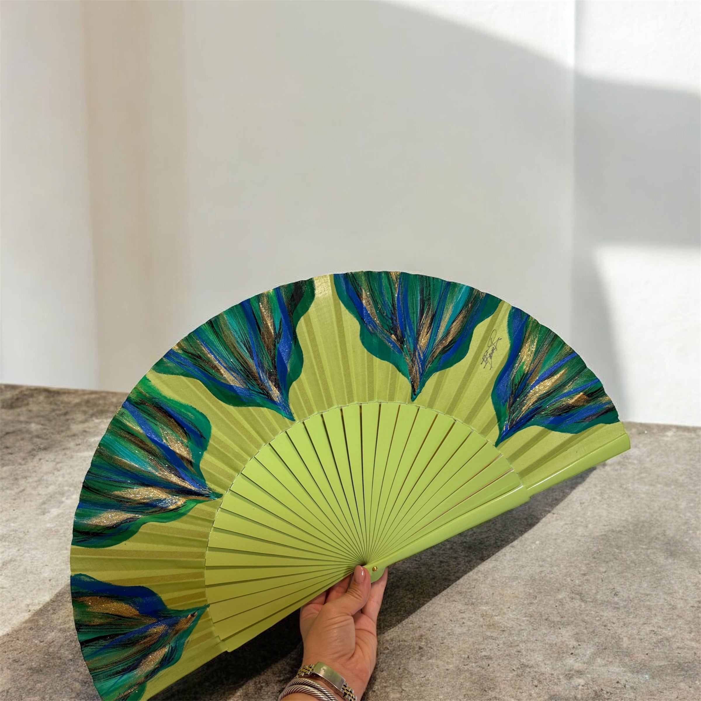 Green Feston KOLORETE Hand Fan