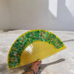 Load image into Gallery viewer, Yellow Multicolor Hand Painted Kolorete Hand Fan
