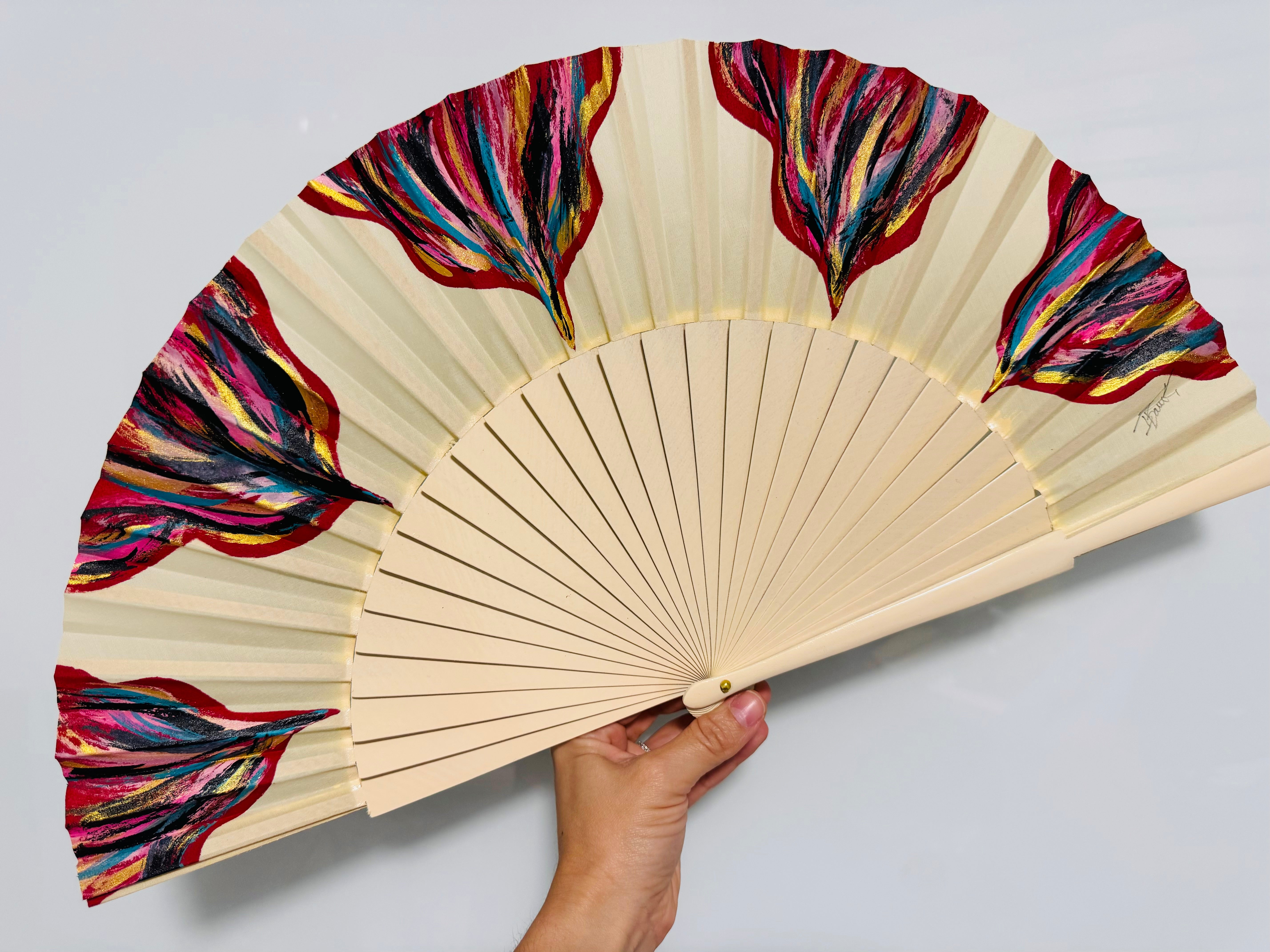 Ivory Hand Painted Kolorete Medium Hand Fan