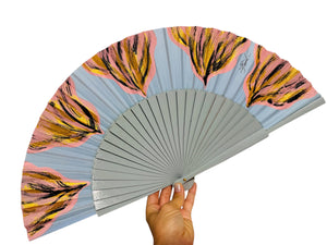 Blue and Pink KOLORETE Hand Painted Medium Hand Fan