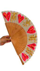 Neon pink Hearts KOLORETE Hand Painted Hand Fan