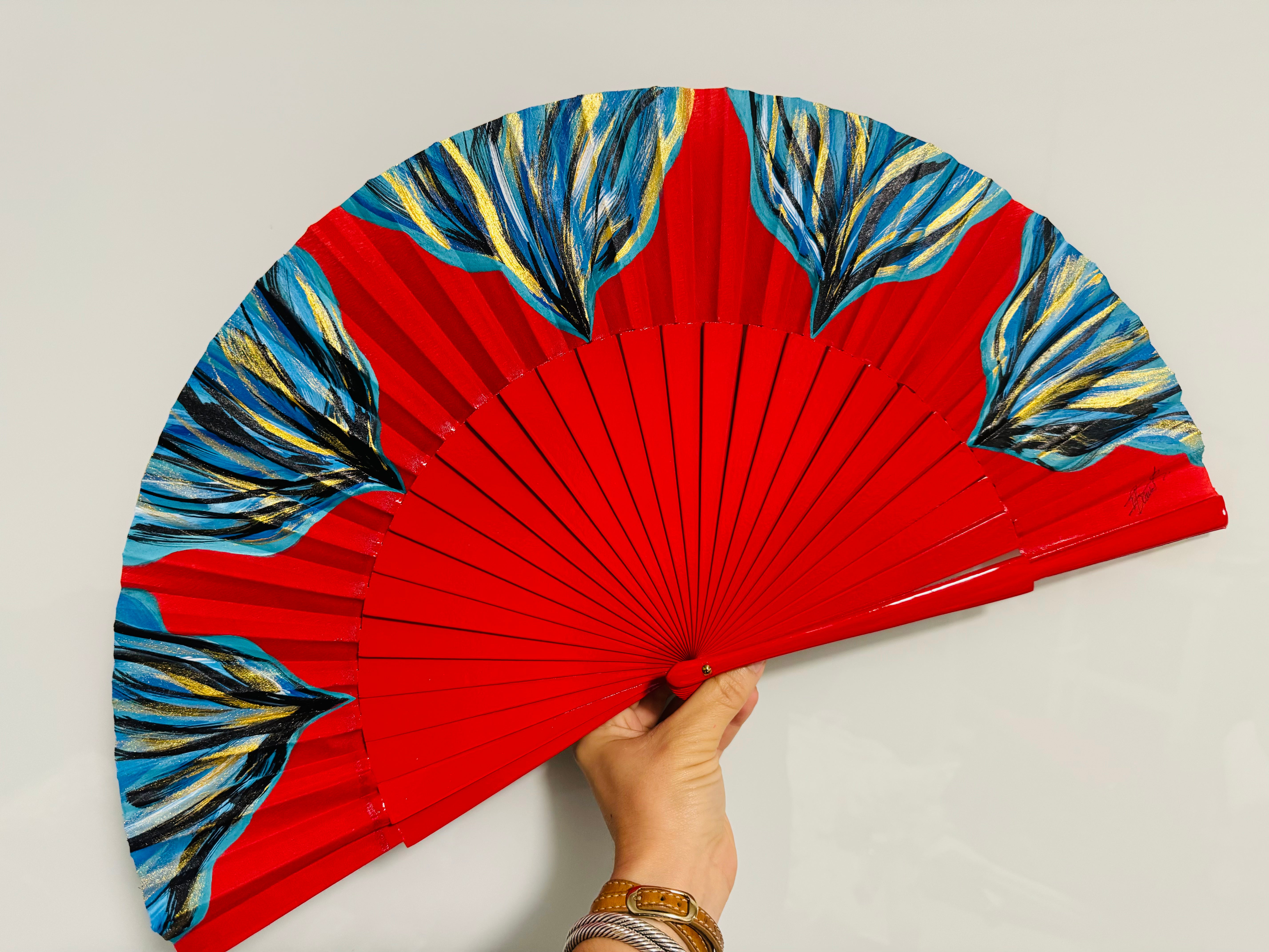 Red Hand Painted Kolorete Medium Hand Fan