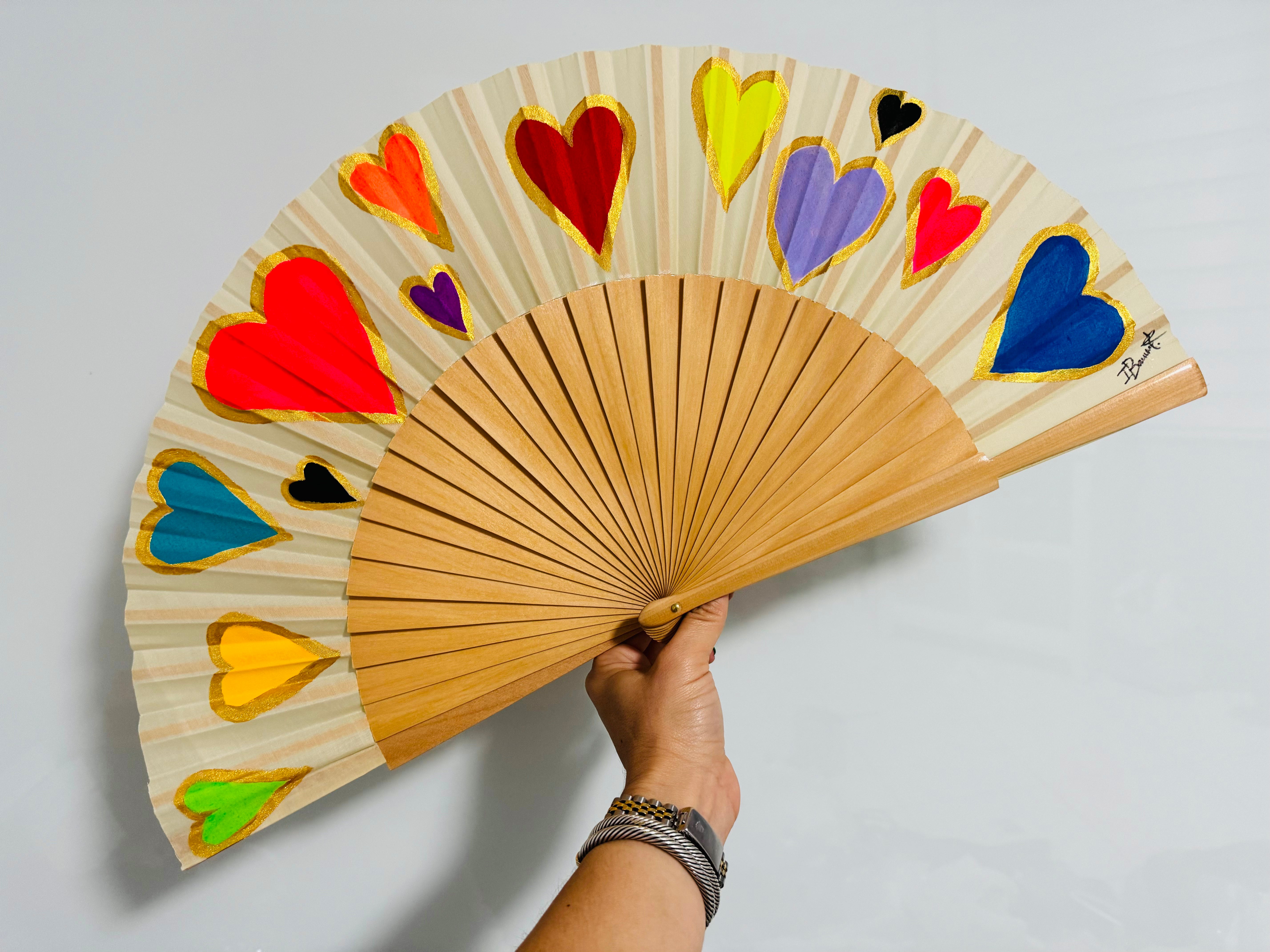 Natural Hand Painted Kolorete Medium Hand Fan