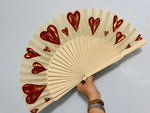 Load image into Gallery viewer, Red Hearts Hand Painted Kolorete Medium Hand Fan
