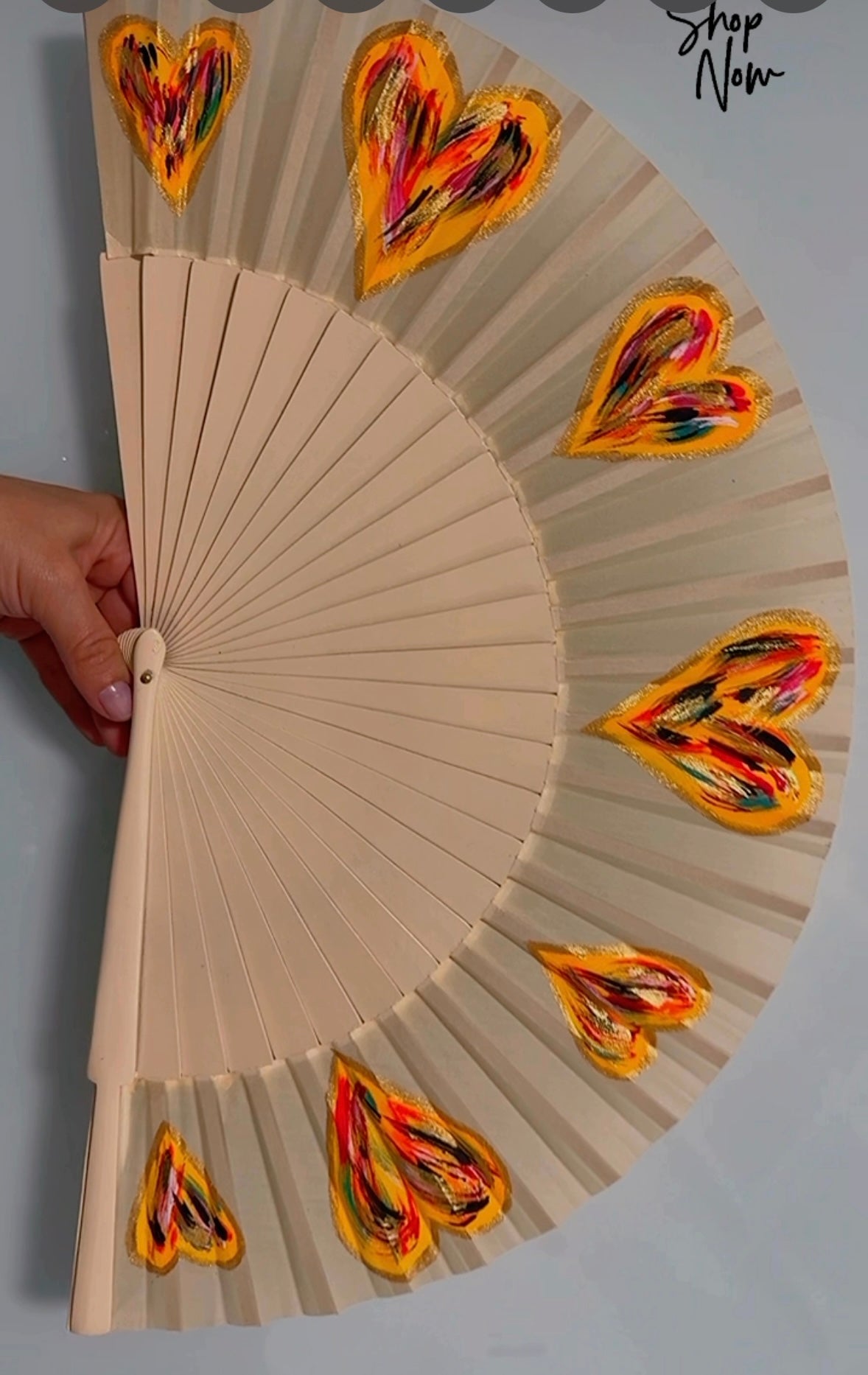 Natural Hand Painted Kolorete Medium Hand Fan