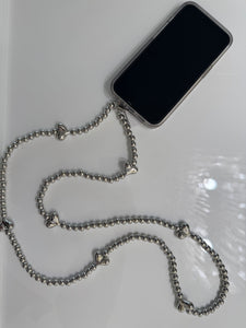 Crossbody Silver Beads Hearts Phone Strap