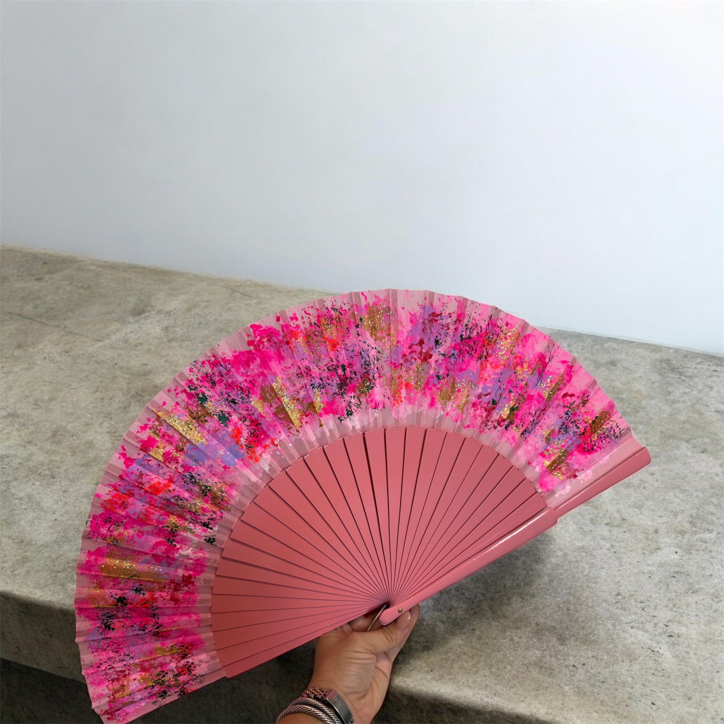 Light Pink Kolorete Hand Painted Hand Fan