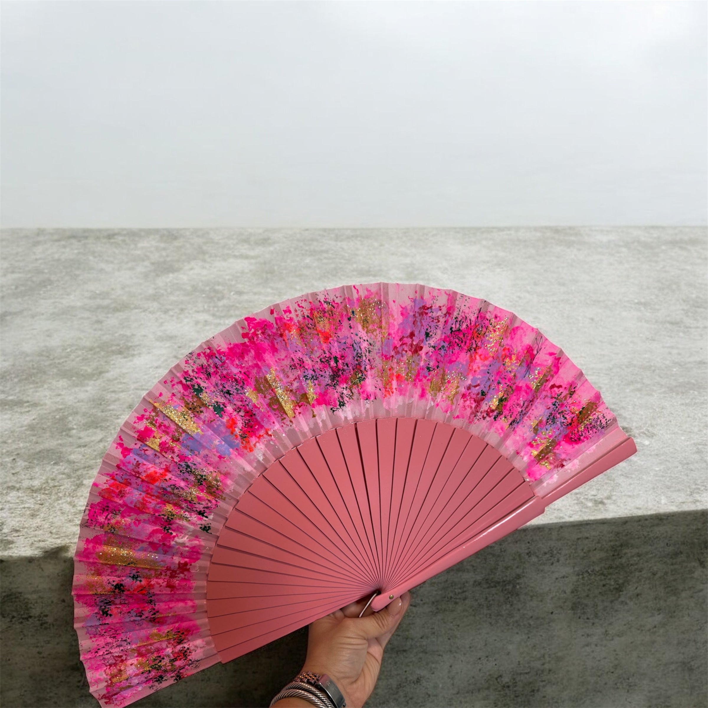 Light Pink Kolorete Hand Painted Hand Fan