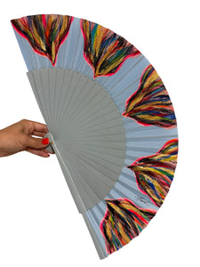 Blue Multicolored KOLORETE Hand Painted Hand Fan