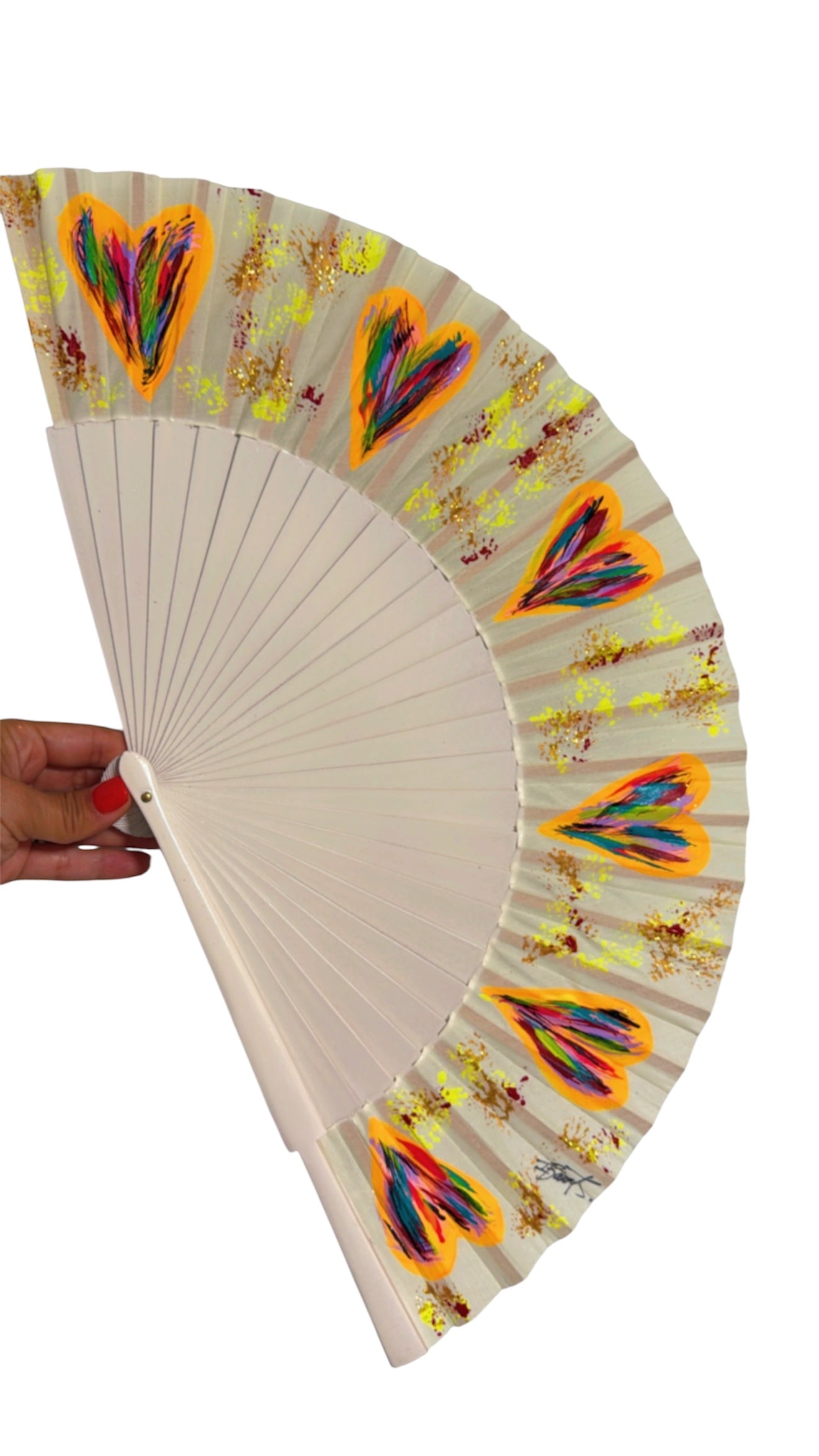Multicolor Hearts Hand Painted Kolorete Hand Fan