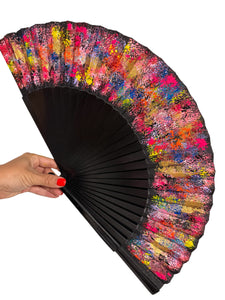 Black Multicolored Hand Painted Kolorete Hand Fan