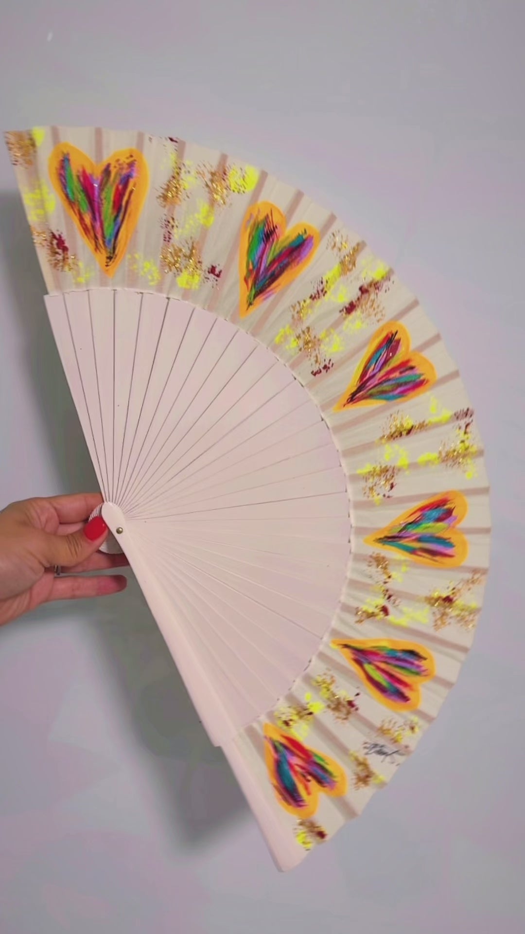 Multicolor Hearts Hand Painted Kolorete Hand Fan