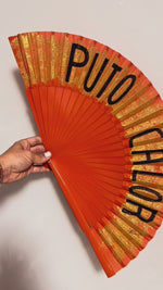 Load and play video in Gallery viewer, Orange PUTO CALOR Hand Painted Kolorete Hand Fan
