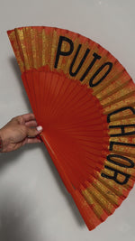 Load and play video in Gallery viewer, Orange PUTO CALOR Hand Painted Kolorete Hand Fan
