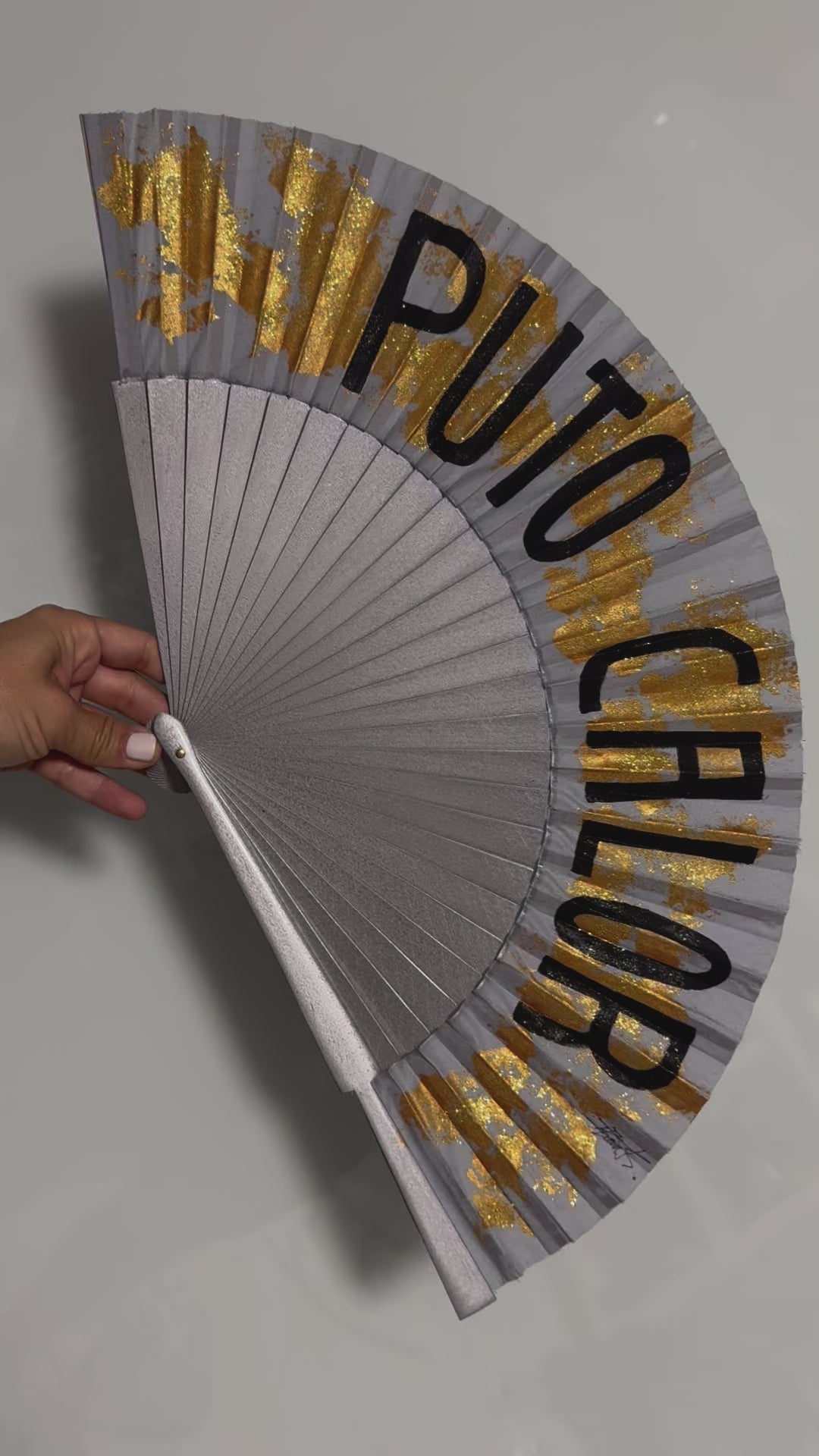 Silver PUTO CALOR gold glitter Hand Painted Kolorete Hand Fan
