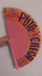 Load and play video in Gallery viewer, Pink PUTO CALOR Hand Painted Kolorete Hand Fan
