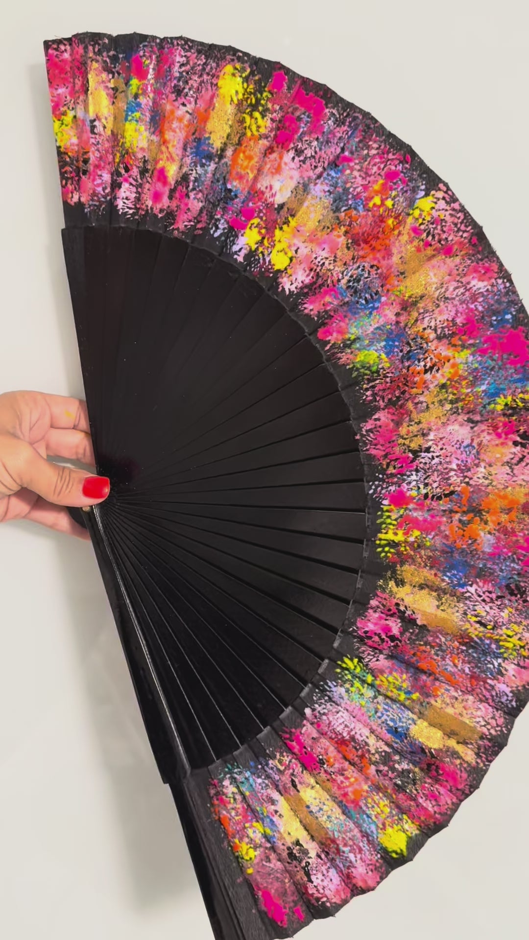 Black Multicolored Hand Painted Kolorete Hand Fan