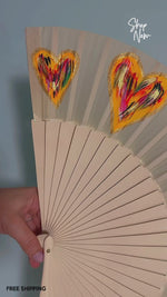 Load and play video in Gallery viewer, Natural Hand Painted Kolorete Medium Hand Fan
