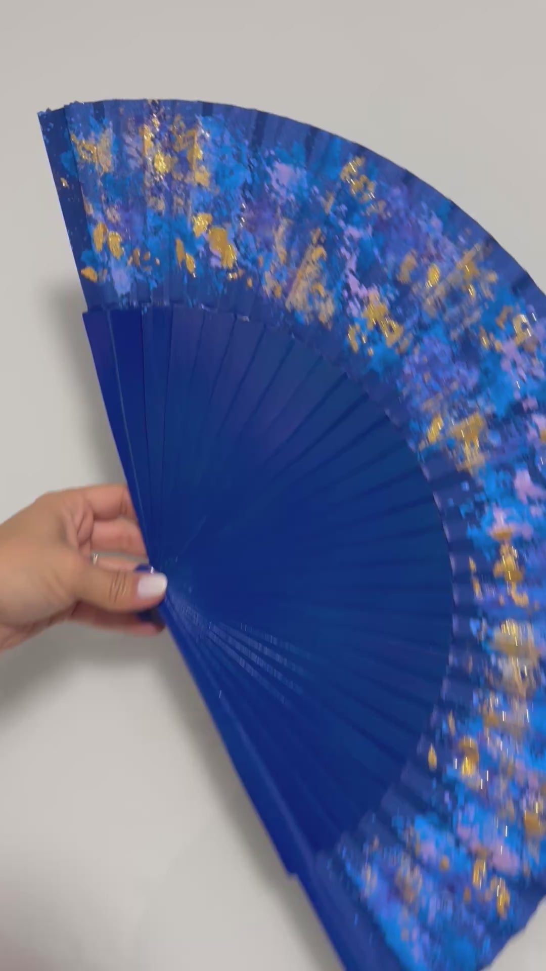Blue KOLORETE Hand Painted Hand Fan