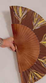 Load and play video in Gallery viewer, Brown KOLORETE Hand Painted Hand Fan
