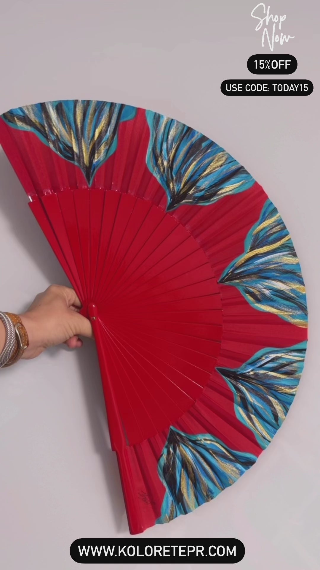 Red Hand Painted Kolorete Medium Hand Fan