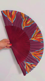 Load and play video in Gallery viewer, Wine Hand Painted KOLORETE Hand Fan
